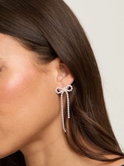 Mood Silver Tone Crystal Bow Statement Earrings - Image 3 of 3