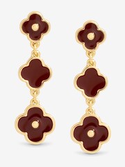 Mood Gold Tone Burgundy Clover Triple Drop Earrings - Image 3 of 3