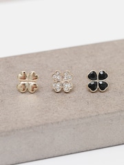 Mood Gold Tone Jet Crystal Clover Stud Earrings Pack of 3 - Image 2 of 4
