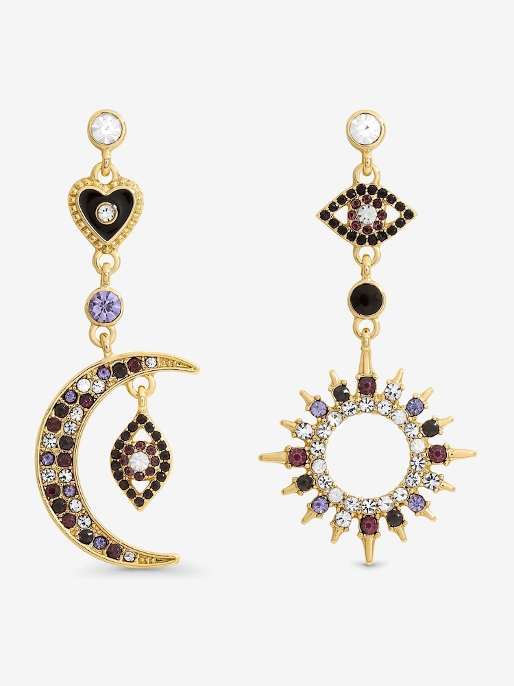Mood Gold Tone Multi Colour Crystal Mismatch Celestial Earrings - Image 1 of 4