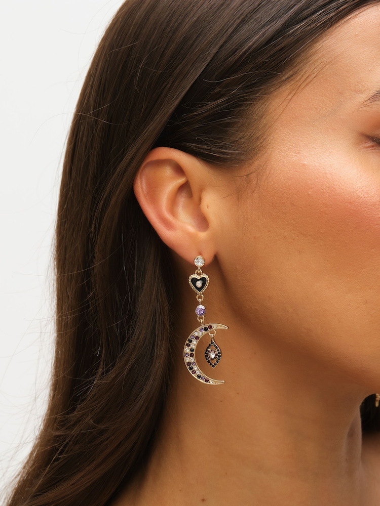 Mood Gold Tone Multi Colour Crystal Mismatch Celestial Earrings - Image 4 of 4