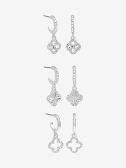 Mood Silver Crystal & Pave Clover Huggie Earrings Pack of 3 - Image 1 of 3
