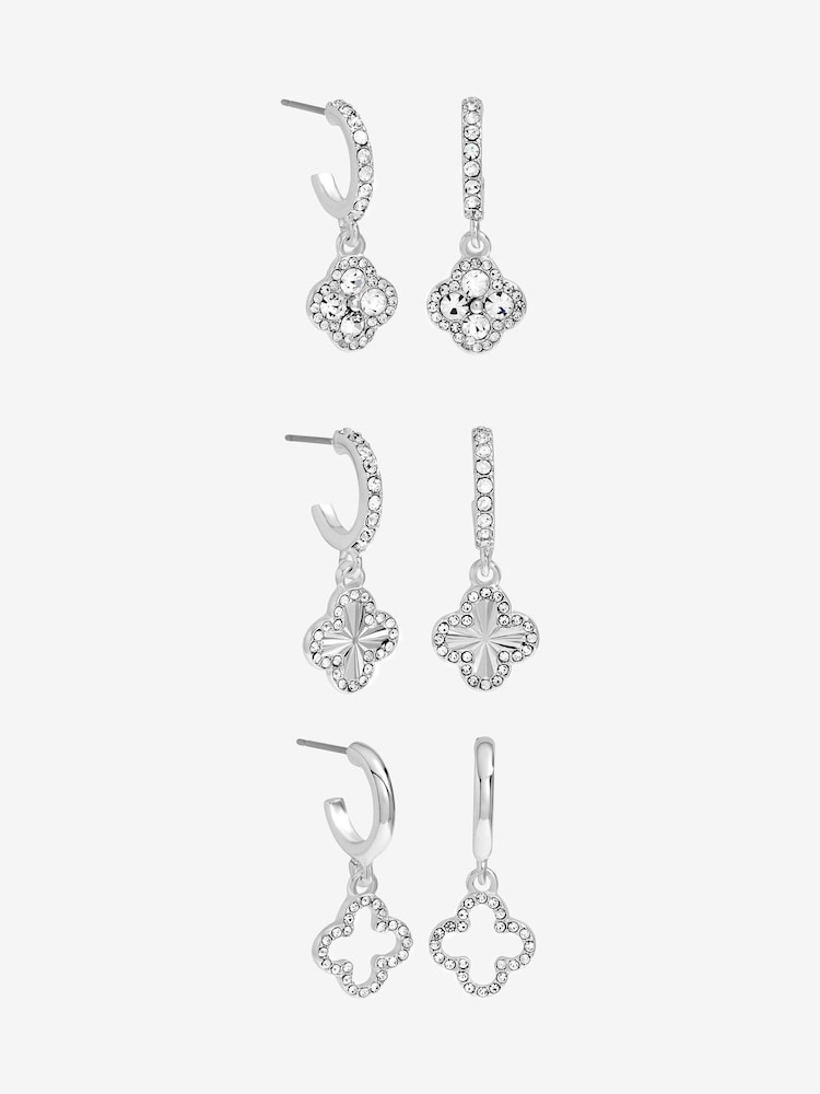 Mood Silver Crystal & Pave Clover Huggie Earrings Pack of 3 - Image 1 of 3