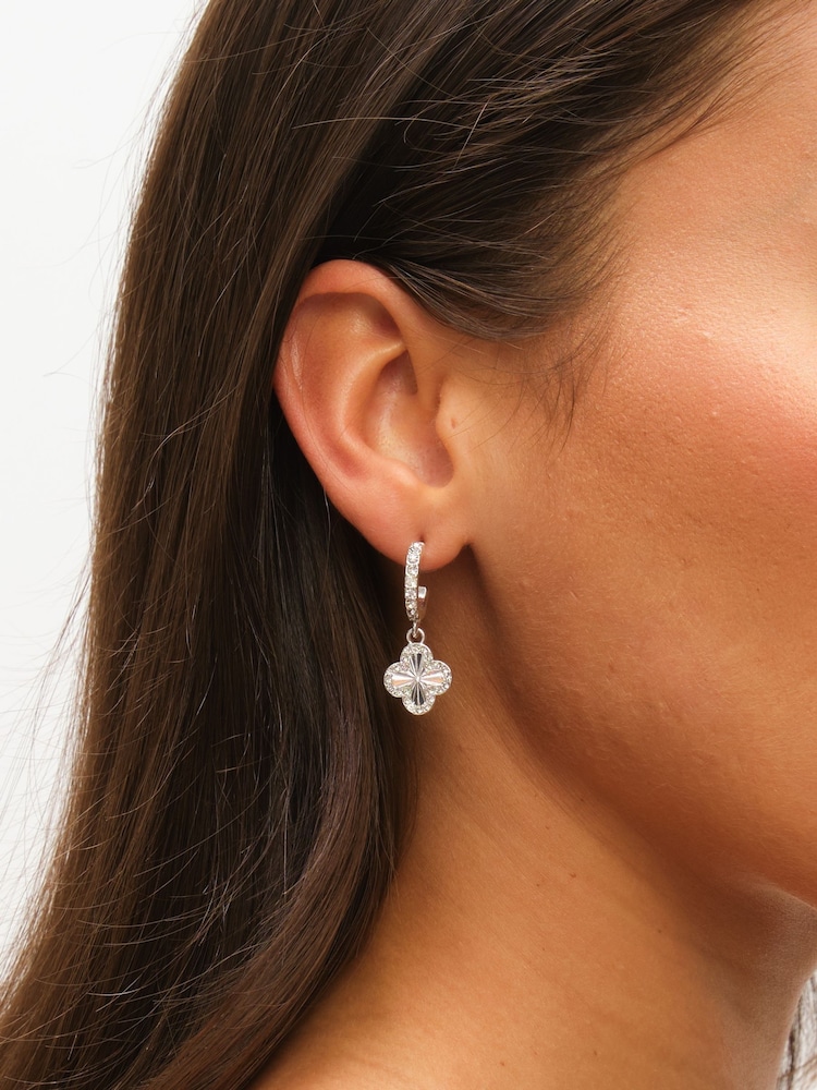 Mood Silver Crystal & Pave Clover Huggie Earrings Pack of 3 - Image 2 of 3