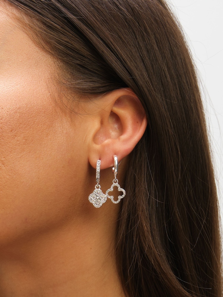 Mood Silver Crystal & Pave Clover Huggie Earrings Pack of 3 - Image 3 of 3