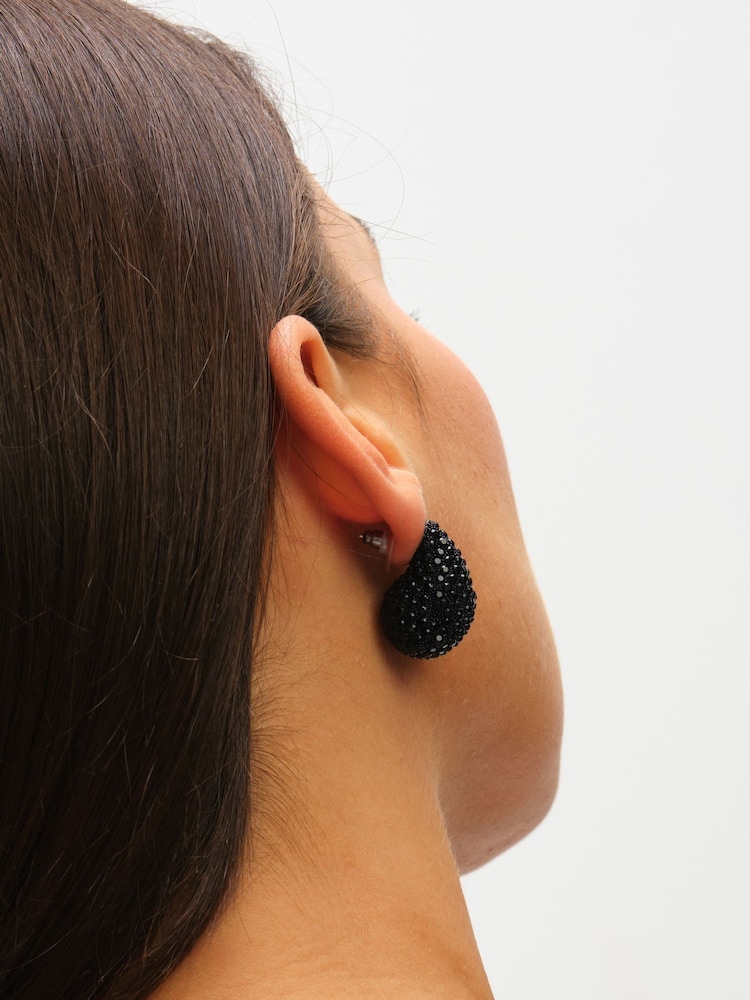 Mood Silver Jet Crystal Dome Stud Earrings - Image 2 of 3