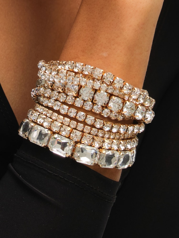Mood Gold Tone Crystal Multipack Stretch Bracelets - Pack of 7 - Image 2 of 3 Mood Gold Tone Crystal Multipack Stretch Bracelets - Pack of 7 - Image 2 of 3