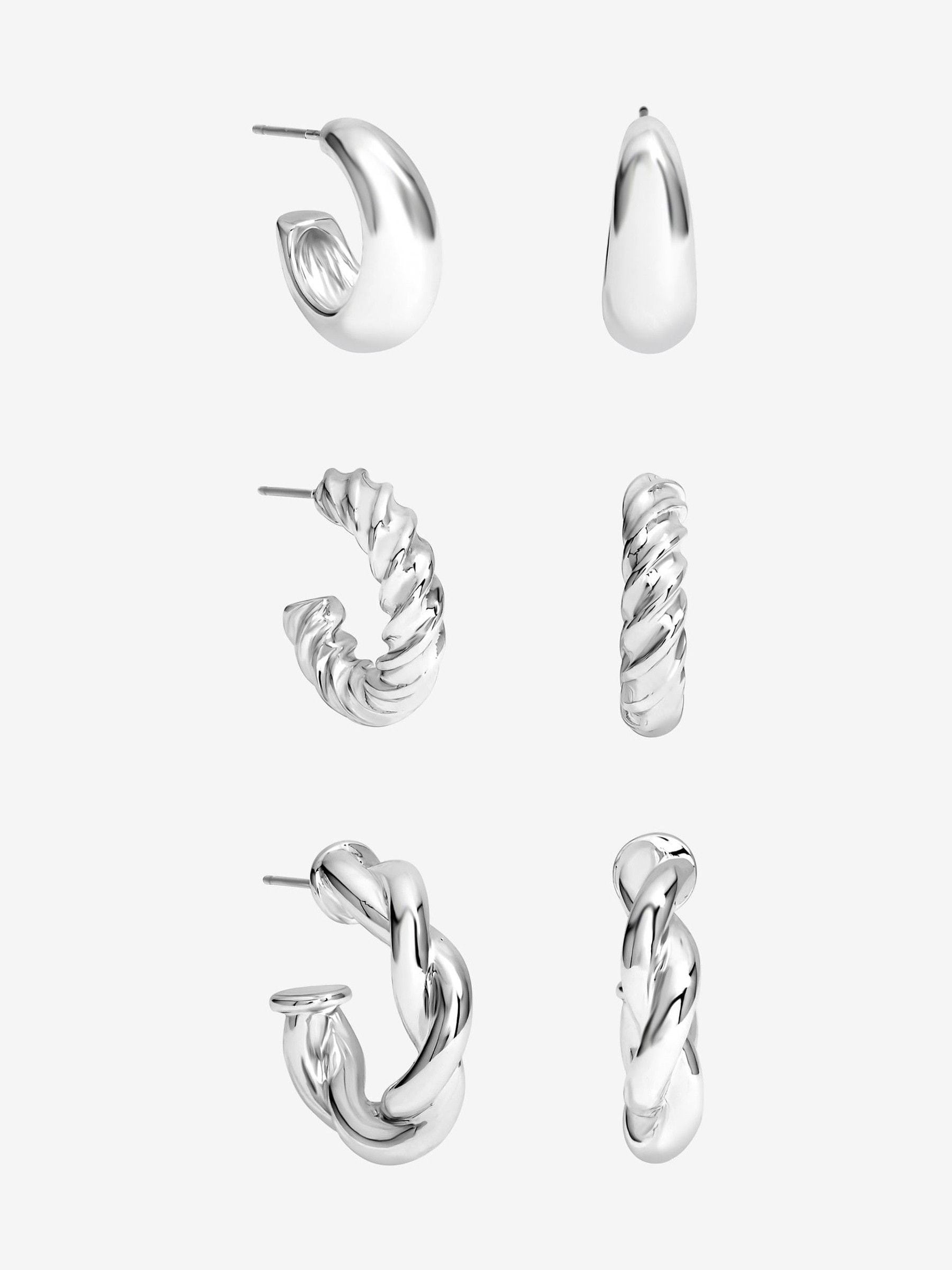 Mood Silver Tone Polished Twist Hoop Earrings Pack of 3