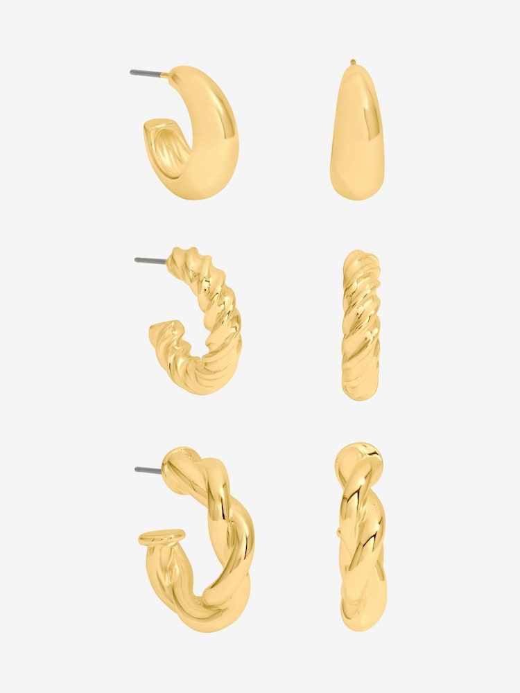 Mood Gold Tone Polished Twist Hoop Earrings Pack of 3 - Image 1 of 3