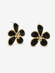 Mood Gold Tone Jet Glass Facet Flower Stud Earrings - Image 1 of 3
