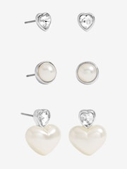 Mood Silver Tone Crystal & Pearl Heart Earrings Pack of 3 - Image 1 of 3
