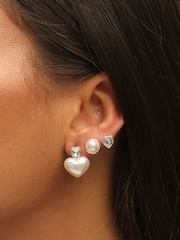 Mood Silver Tone Crystal & Pearl Heart Earrings Pack of 3 - Image 3 of 3