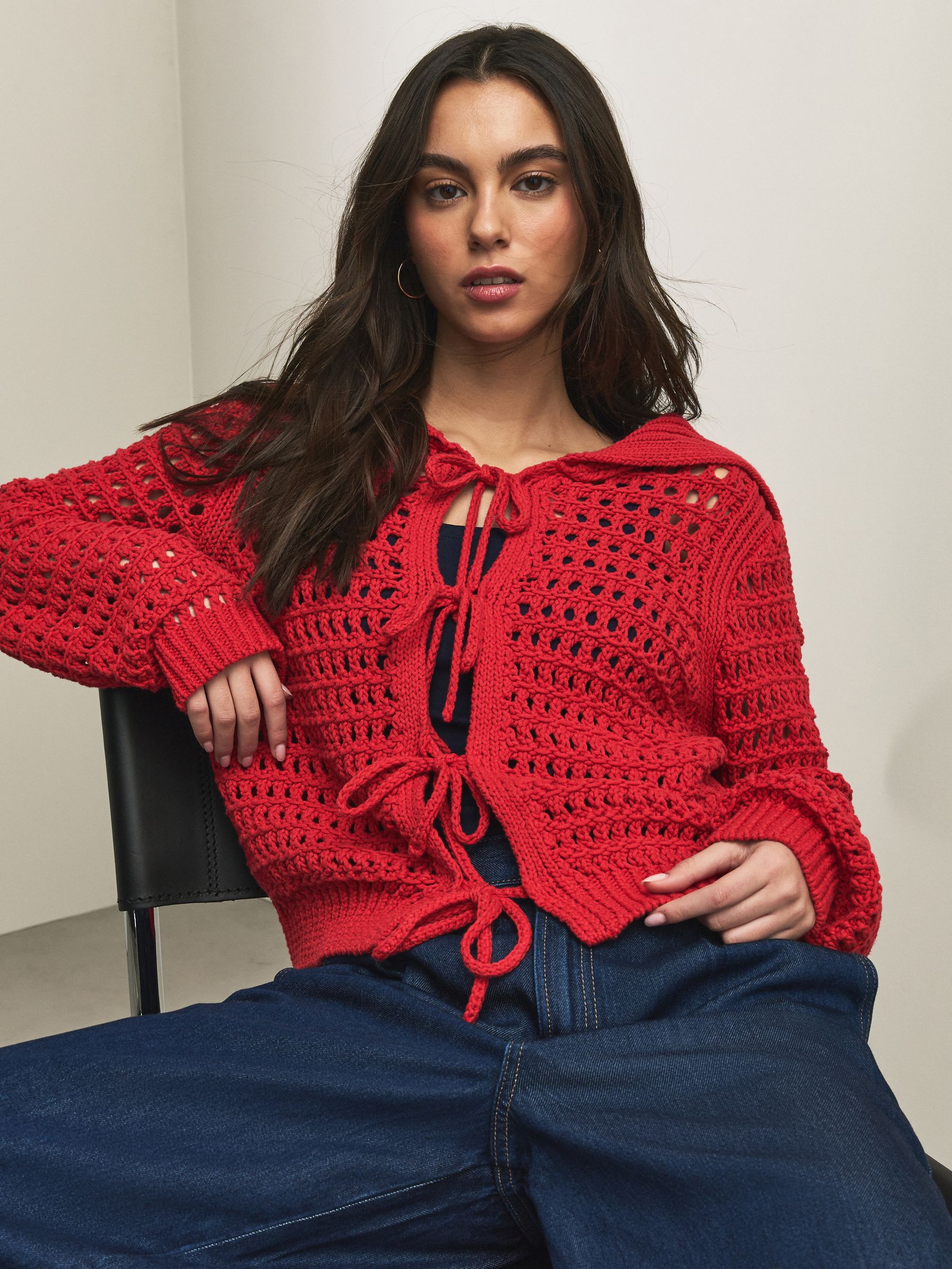 WJK　6874 wn04e　2-ply hook cardigan　L Buy Red Cotton Rich Mesh Tie Front Cardigan from Next Romania