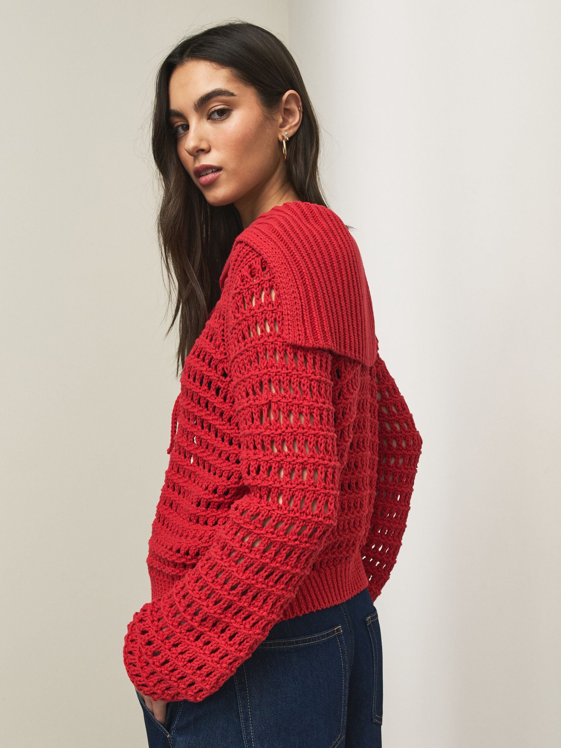 Buy Red Cotton Rich Mesh Tie Front Cardigan from Next Romania