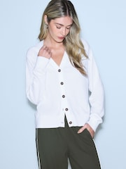 White Soft Touch V-Neck Cotton Rich Button Up Cardigan - Image 2 of 8