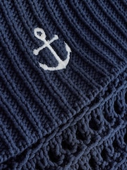 Bleumarin cu margine contrastantă - Cotton Rich Mesh Tie Front Sailor Collar Cardigan - Imaginea 9 din 9