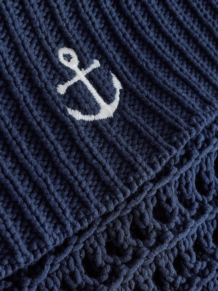 Bleumarin cu margine contrastantă - Cotton Rich Mesh Tie Front Sailor Collar Cardigan - Imaginea 9 din 9