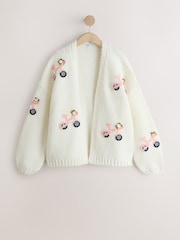 Ecru 3D Bikes Soft Touch Chunky Knit Cardigan - Image 1 of 3