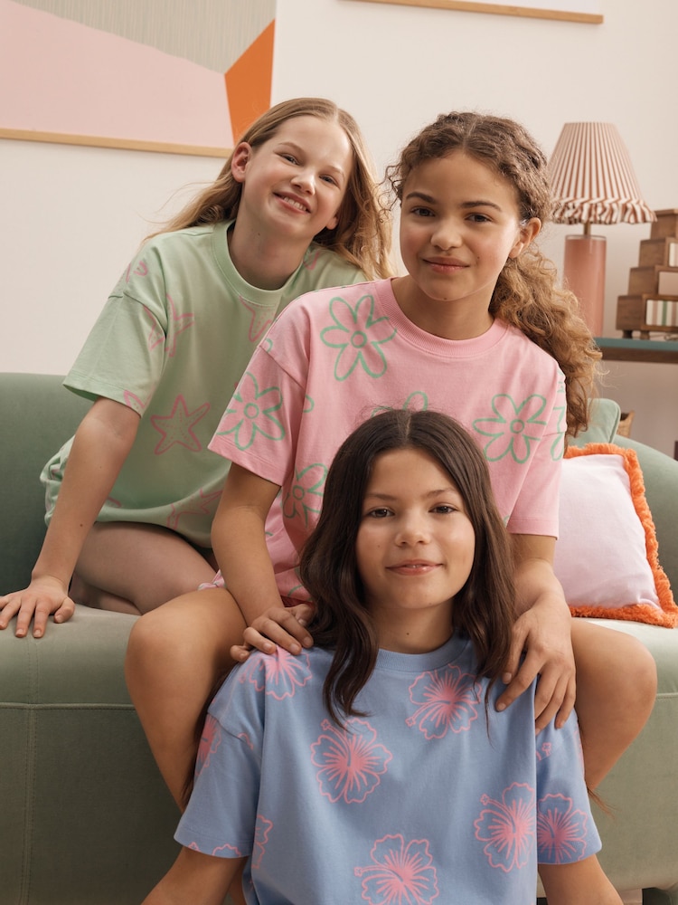 Pink/Blue Short Pyjamas 3 Pack (3-16yrs) - Image 2 of 5 Pink/Blue Short Pyjamas 3 Pack (3-16yrs) - Image 2 of 5