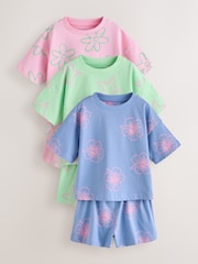 Pink/Blue Short Pyjamas 3 Pack (3-16yrs) - Image 6 of 12