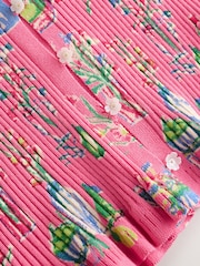 Pink Floral Print Ribbed Long Sleeve Button Up Knitted Cardigan - Image 7 of 8