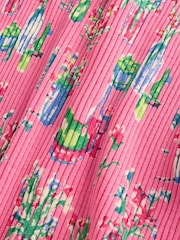 Pink Floral Print Ribbed Long Sleeve Button Up Knitted Cardigan - Image 8 of 8