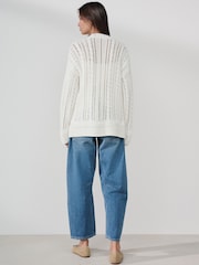 White 100% Cotton Cricket Style Cable Knit Cardigan - Image 4 of 8