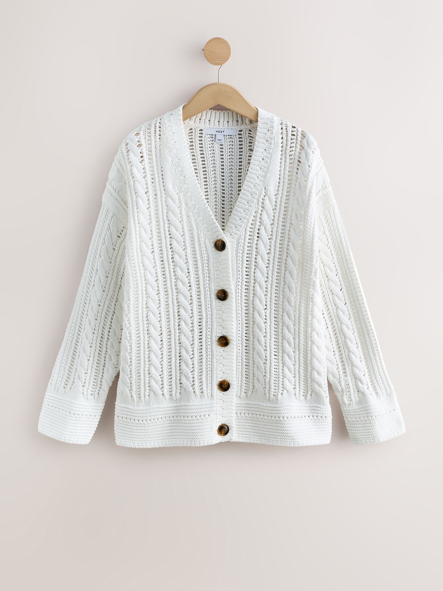 Buy White 100% Cotton Cricket Style Cable Knit Cardigan from the