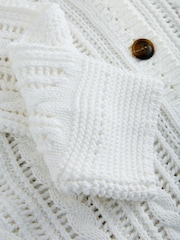 White 100% Cotton Cricket Style Cable Knit Cardigan - Image 7 of 8