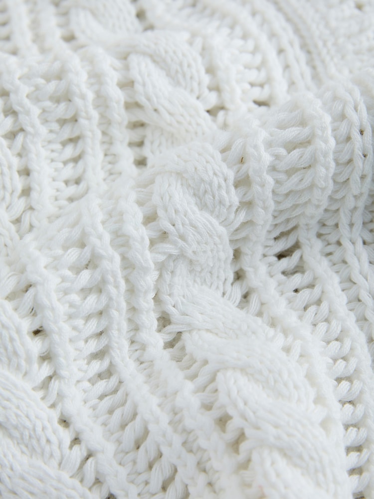White 100% Cotton Cricket Style Cable Knit Cardigan - Image 8 of 8