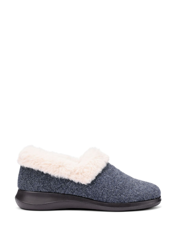 Hotter Blue Wide Fit Snug II Slip-On Slippers - Image 1 of 4 Hotter Blue Wide Fit Snug II Slip-On Slippers - Image 1 of 4