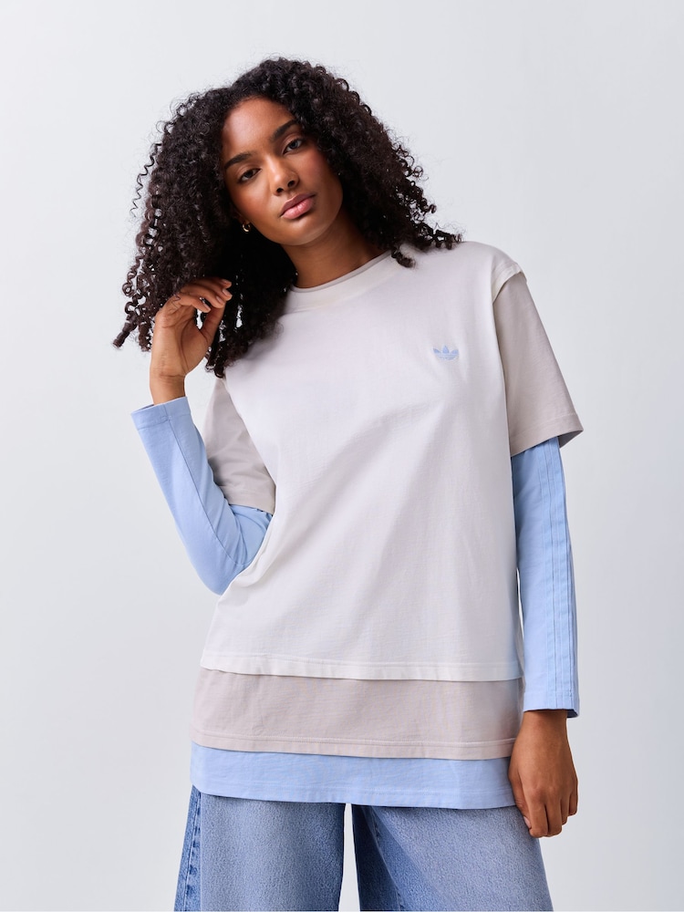 adidas Originals White Layered Long Sleeve Top - Image 1 of 5