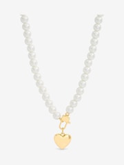 Mood Gold Tone Cream Pearl Polished Padlock Short Necklace - Image 1 of 4