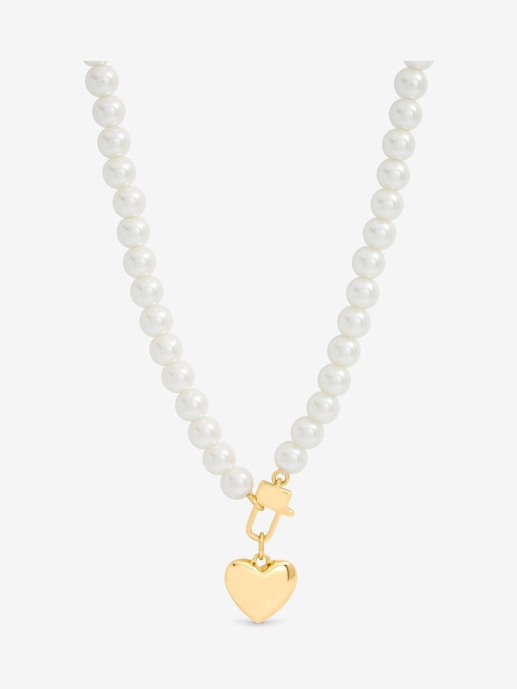 Mood Gold Tone Cream Pearl Polished Padlock Short Necklace - Image 1 of 4