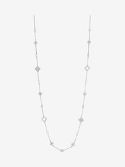Mood Silver Tone Crystal Mother of Pearl Clover Station Long Necklace - Image 1 of 3