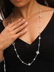 Mood Silver Tone Crystal Mother of Pearl Clover Station Long Necklace - Image 2 of 3
