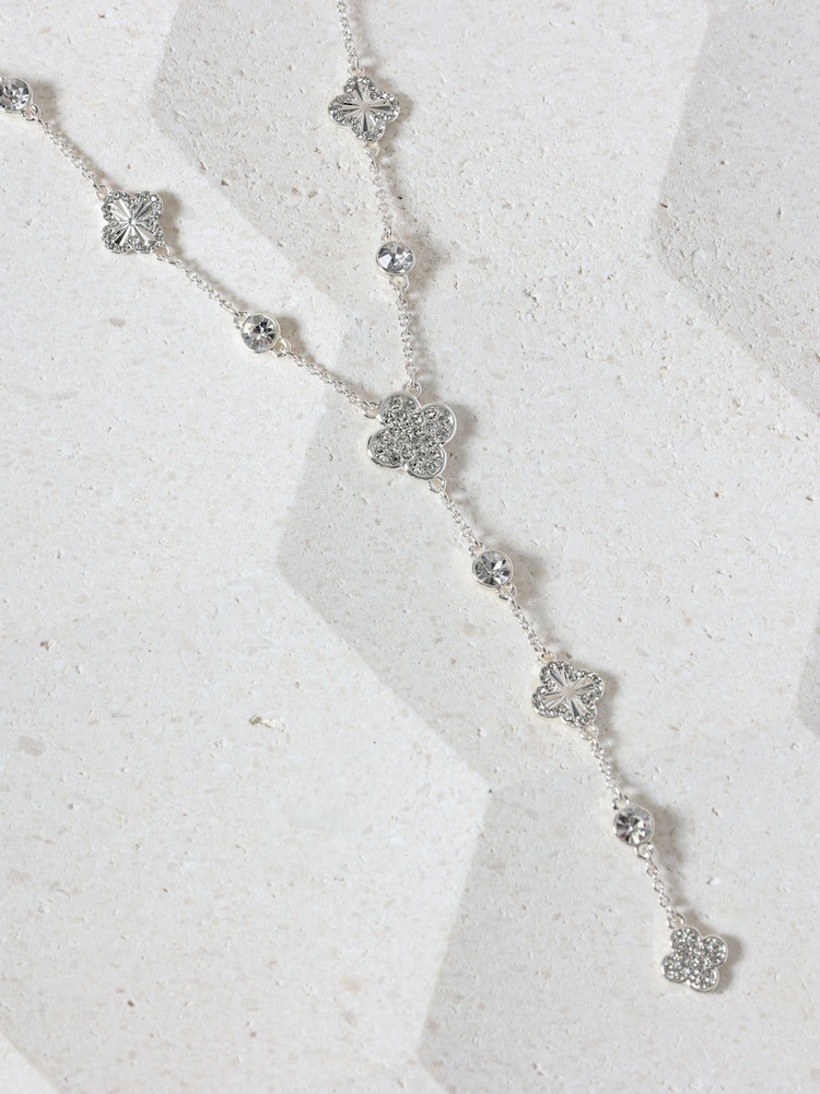 Mood Silver Tone Pave Clover Y Drop Necklace - Image 1 of 1 Mood Silver Tone Pave Clover Y Drop Necklace - Image 1 of 1