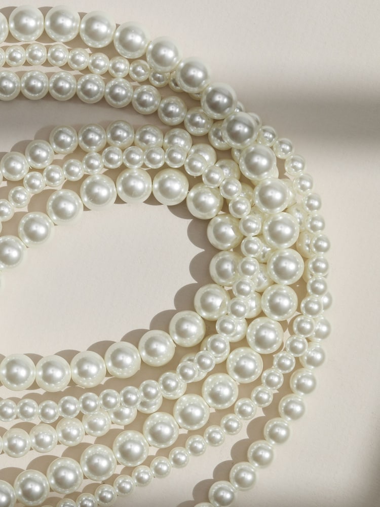 Mood Cream Pearl Multi Row Statement Long Necklace - Image 2 of 4