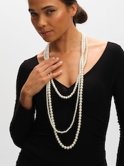 Mood Cream Pearl Multi Row Statement Long Necklace - Image 3 of 4
