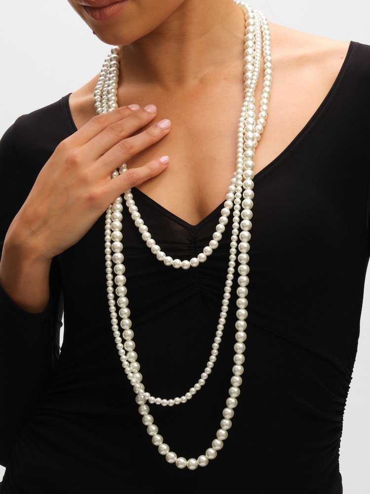 Mood Cream Pearl Multi Row Statement Long Necklace - Image 4 of 4