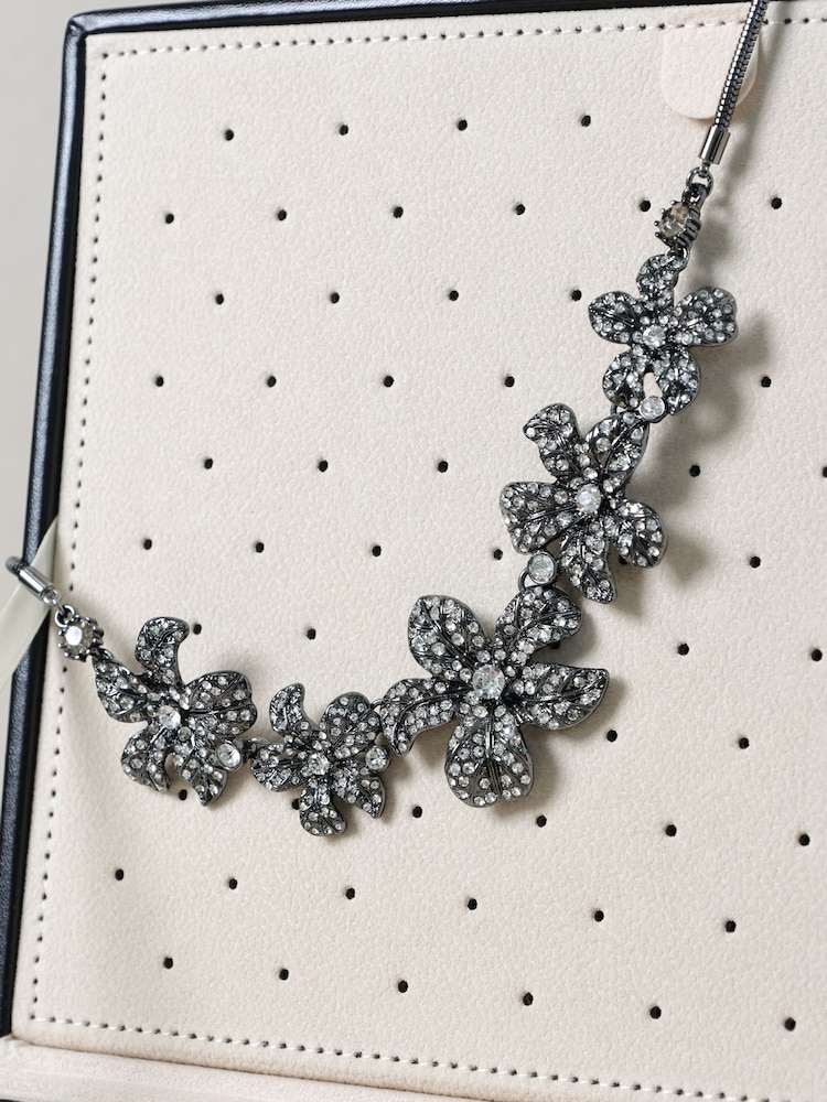 Mood Black Crystal Floral Statement Allway Necklace - Image 2 of 2