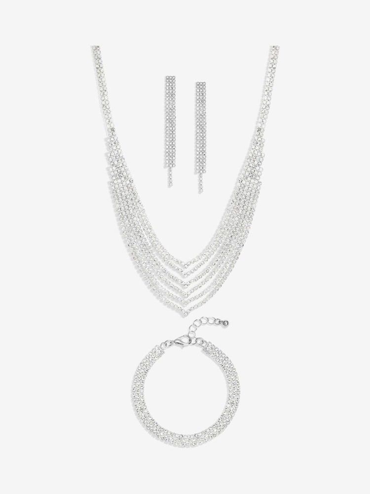 Mood Silver Crystal Multirow 3 Piece Jewellery Set - Image 1 of 2