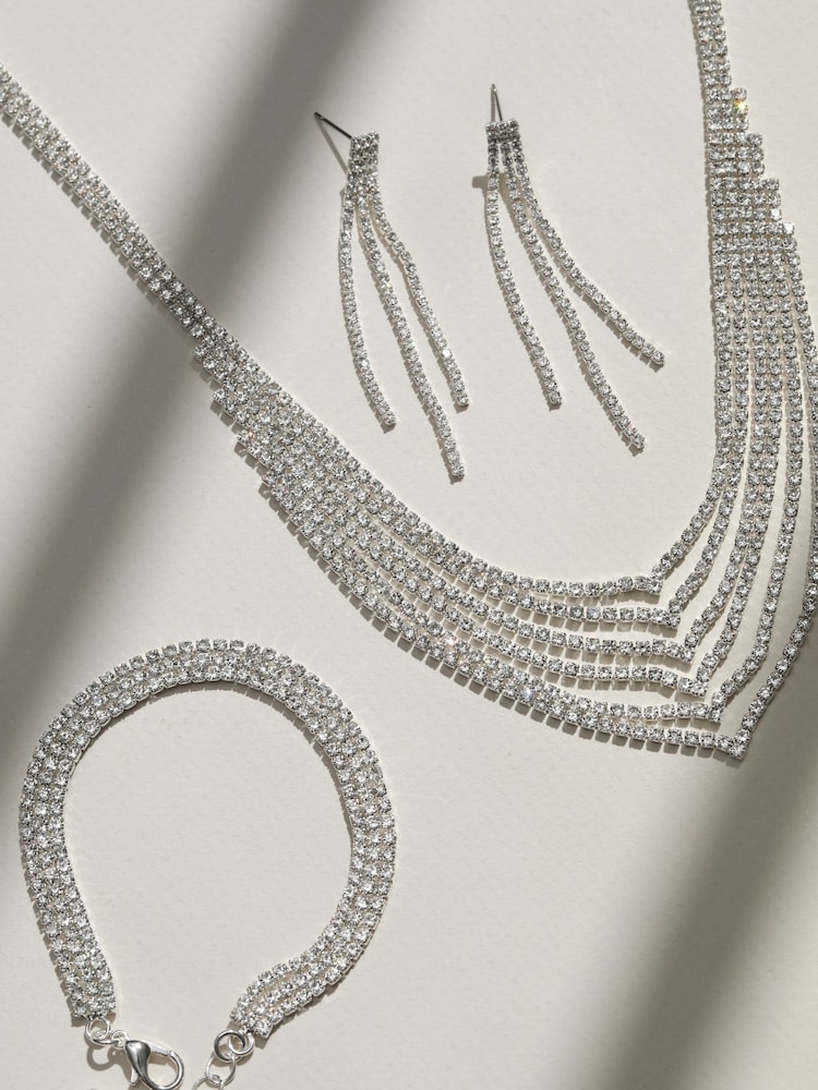 Mood Silver Crystal Multirow 3 Piece Jewellery Set - Image 2 of 2