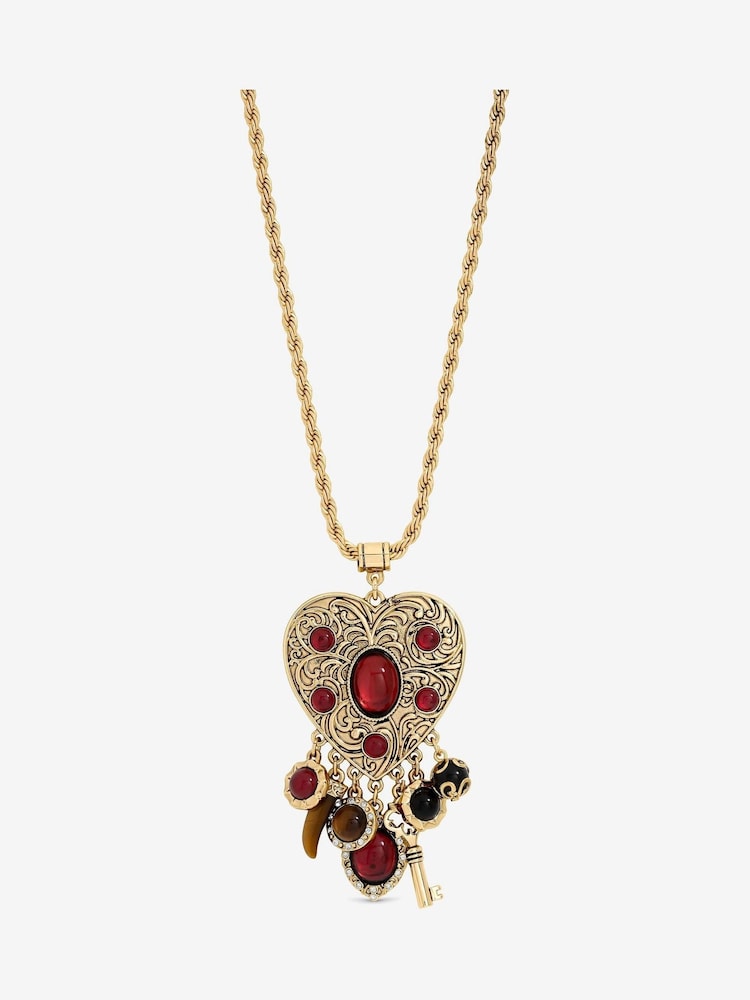 Mood Gold Tone Red Resin Heart Charm Long Necklace - Image 1 of 1