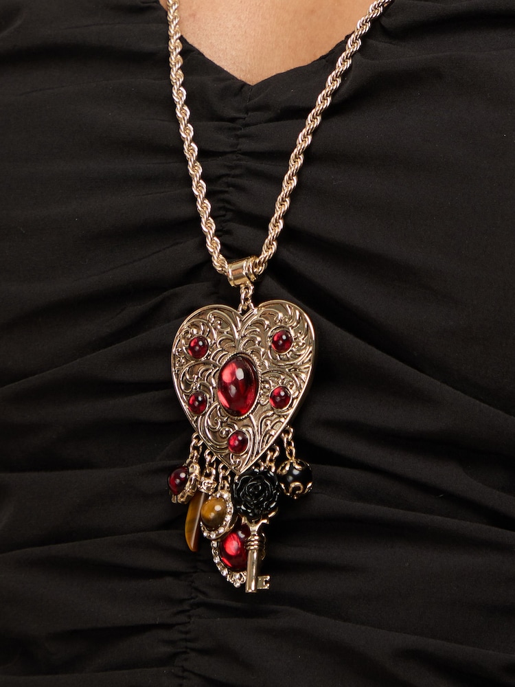 Mood Tone Red Resin Heart Charm Long Necklace - Attēls 2 no 3