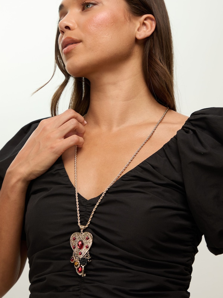 Mood Tone Red Resin Heart Charm Long Necklace - Attēls 3 no 3