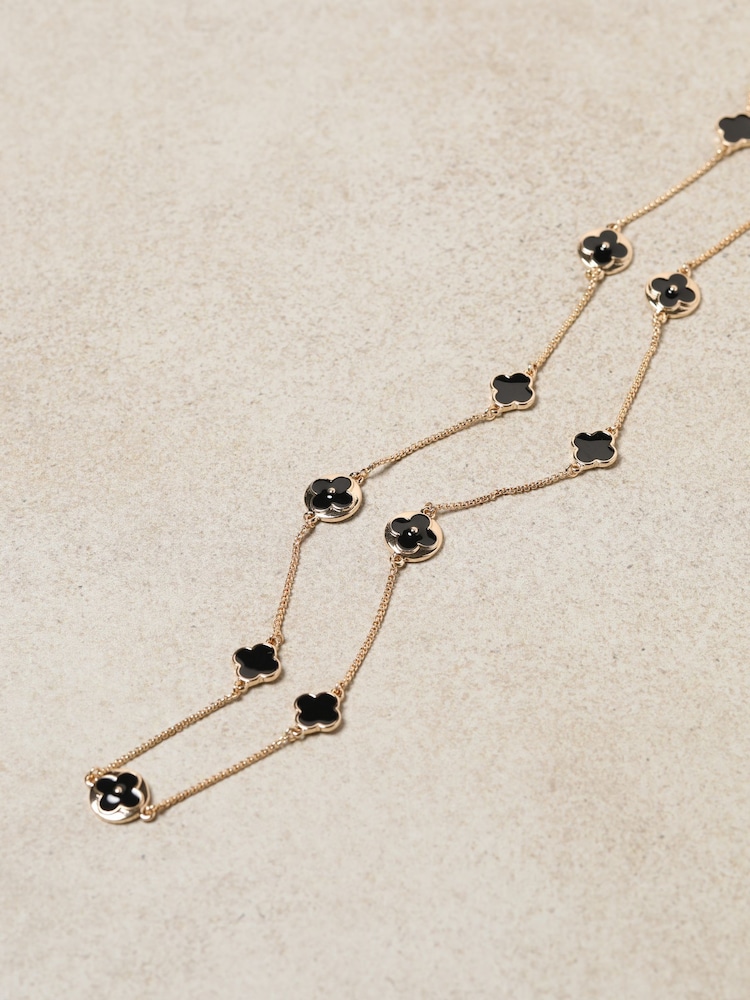 Mood Gold Tone Jet Long Clover Necklace - Image 2 of 2
