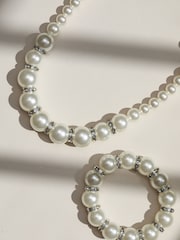 Mood Black Crystal Cream Pearl Beaded Necklace - Image 2 of 5