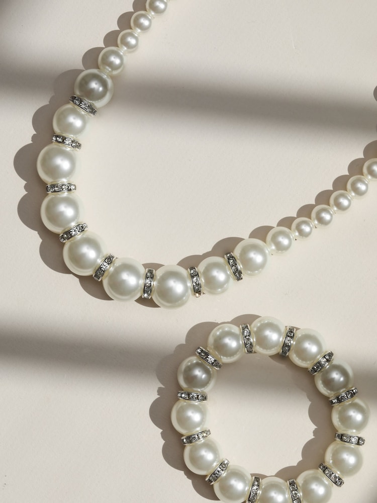 Mood Black Crystal Cream Pearl Beaded Necklace - Image 2 of 5