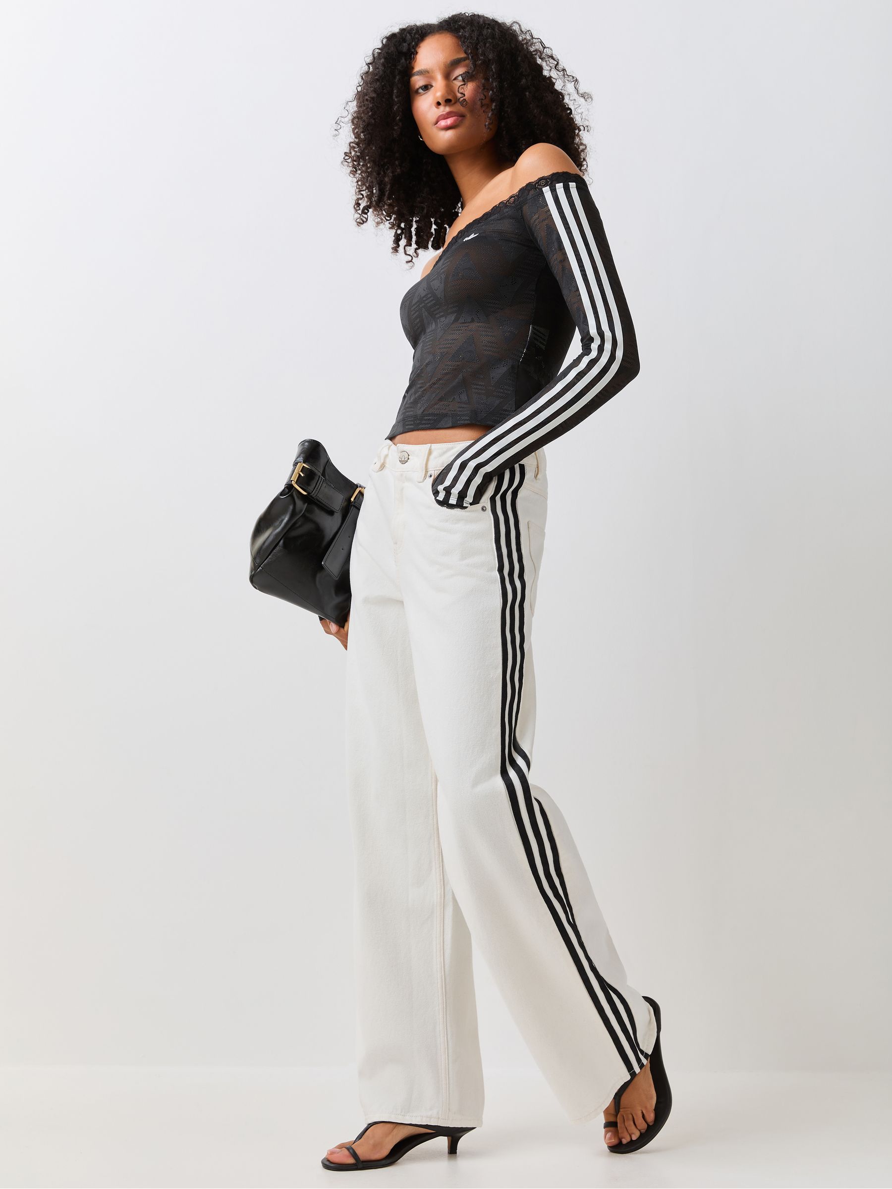 Buy adidas Originals Black Lace Long Sleeve Bardot Top from Next USA